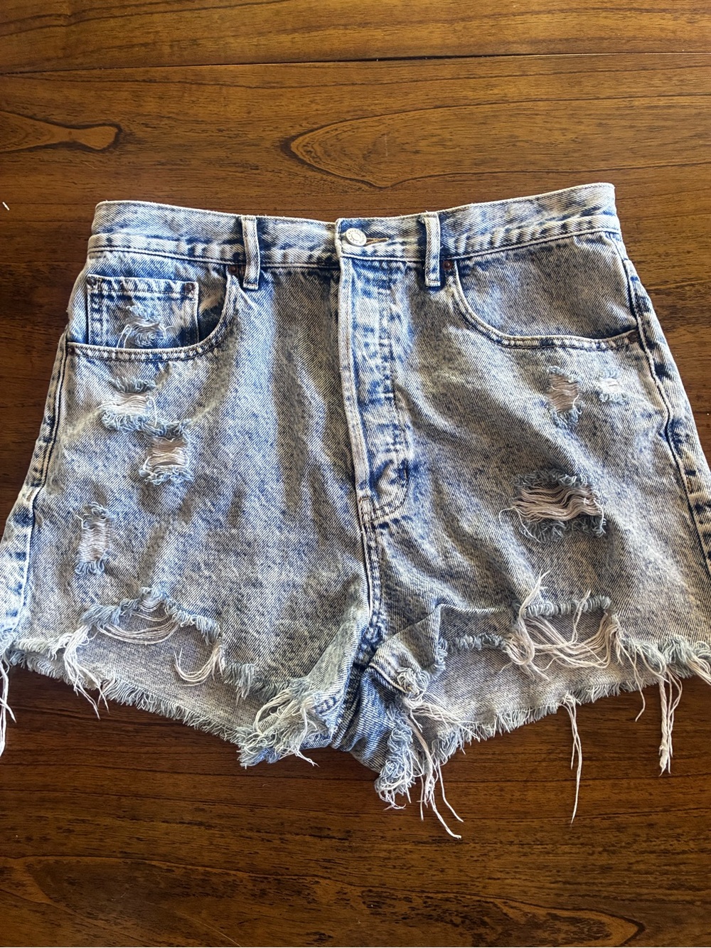 PacSun Light Blue Distressed High-Rise Denim Shorts
